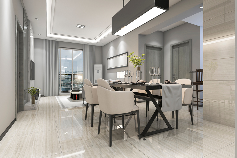 3d rendering modern dining room and living room with luxury decor